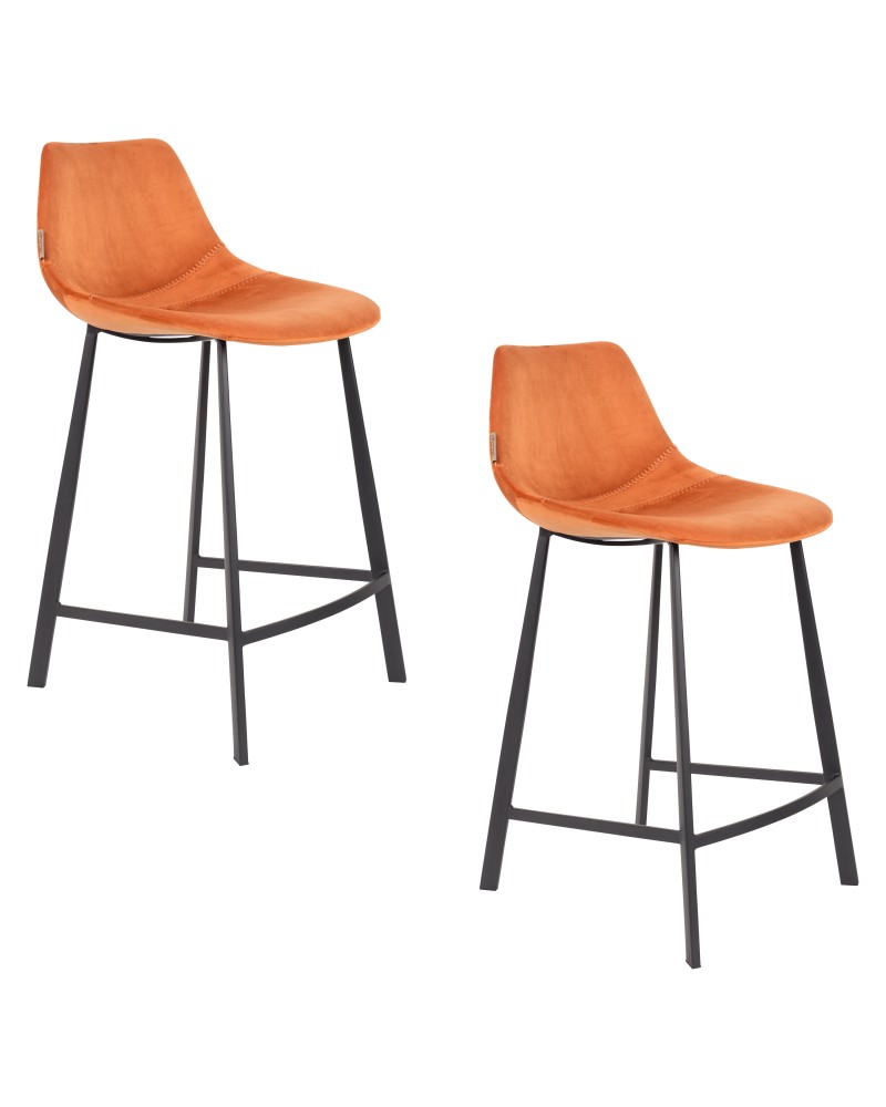 FRANKY Counter Stool | Velvet Orange , Black legs