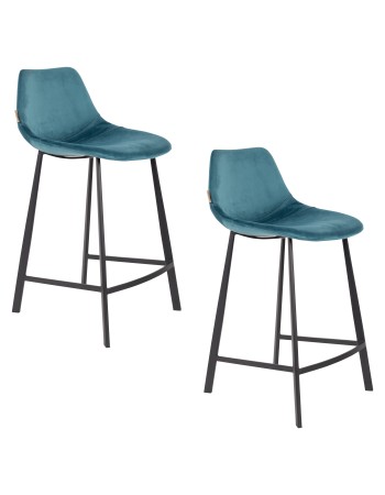 FRANKY Counter Stool | Velvet Petrol, Black legs