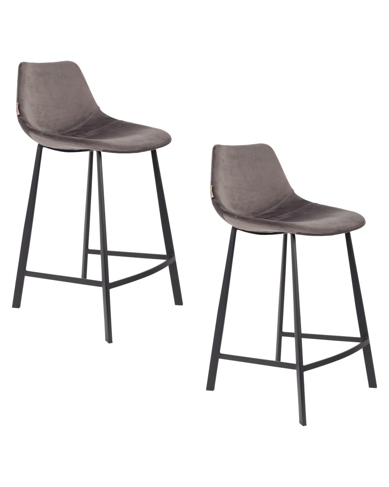 FRANKY Counter Stool | Velvet Grey, Black legs