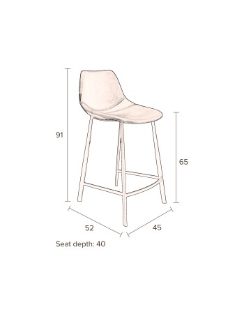 FRANKY Counter Stool | Velvet Grey, Black legs