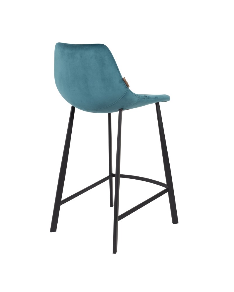 FRANKY Counter Stool | Velvet Petrol, Black legs
