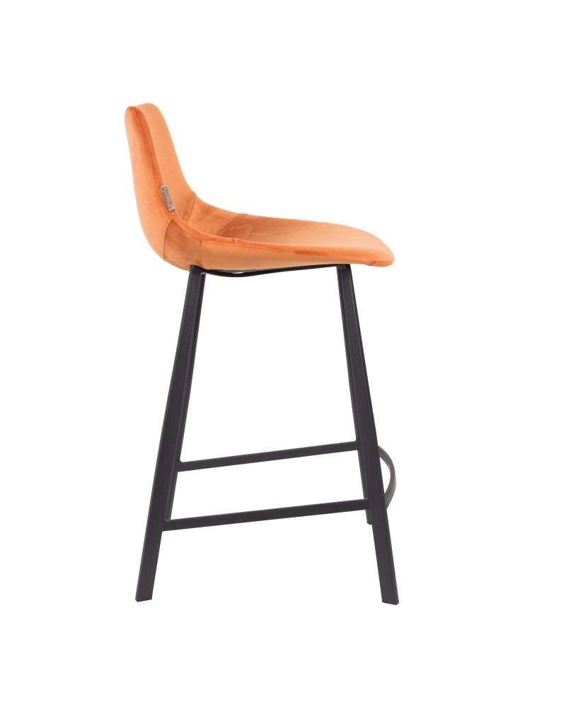 FRANKY Counter Stool | Velvet Orange , Black legs