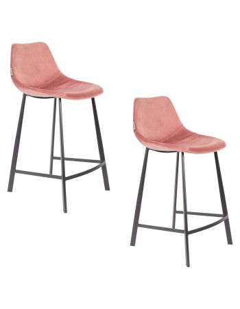 FRANKY Counter Stool | Velvet Old Pink, Black legs