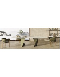 NATUREDESIGN - DINING TABLE BOW 240X120 ELISSE CERAMIC CALACATTA GOLD METAL SABBIA