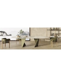 NATUREDESIGN - DINING TABLE BOW 240X120 ELISSE CERAMIC CALACATTA GOLD METAL SABBIA