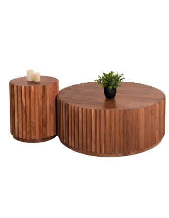 BB - COFFEE TABLE SET OF 2  SEDGE SOLID ACACIA WOOD 90CM & 40CM
