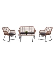 BB - SOFA SET METAL WITH BEIGE WICKER & GREY PILLOWS(HM5530)