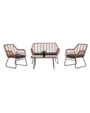 BB - SOFA SET METAL WITH BEIGE WICKER & GREY PILLOWS(HM5530)