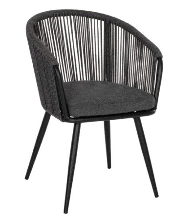BB - ARMCHAIR HARRIET ALUMINIUM BLACK WITH GREY ROPE & PILLOW (HM5548.03)