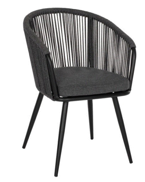 BB - ARMCHAIR HARRIET ALUMINIUM BLACK WITH GREY ROPE & PILLOW (HM5548.03)