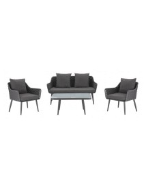 BB - SOFA SET METAL WITH GREY WICKER & GREY PILLOWS(HM5711)