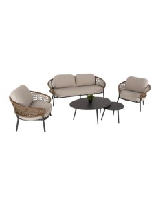 BB  - SOFA SET ANTHRACITE ALUMINUM/KHAKI PE RATTAN BEIGE CUSHIONS