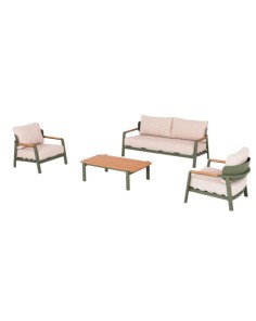 BB  - SOFA SET ELARA GREEN ALUMINUM/BEIGE OLEFIN-TEAK WOOD