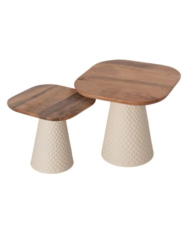BB - COFFEE TABLE SET OF 2 METAL BASE IVORY & SQUARE MANGO TOP