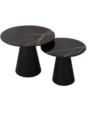 BB - COFFEE TABLE SET OF 2  DIEN BLACK METAL BASE & CERAMIC BLACK 56CM&43CM