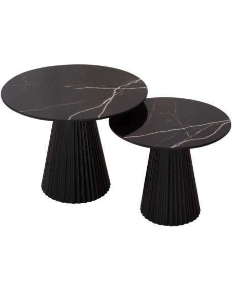 BB - COFFEE TABLE SET OF 2  DIEN BLACK METAL BASE & CERAMIC BLACK 56CM&43CM