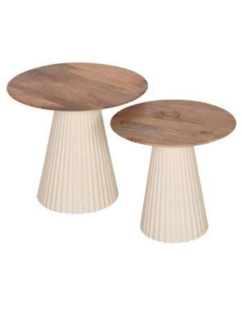 BB - COFFEE TABLE SET OF 2 METAL BASE IVORY & ROUND MANGO 40CM&48CM