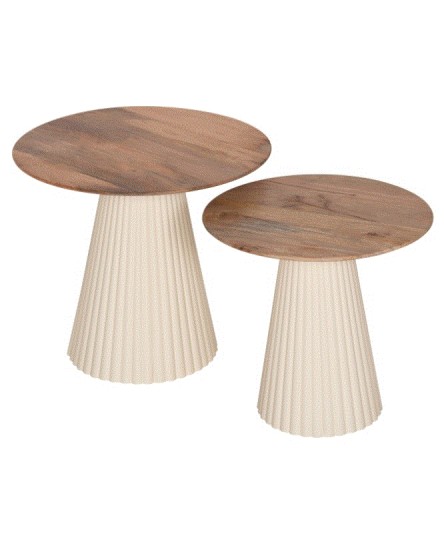 BB - COFFEE TABLE SET OF 2 METAL BASE IVORY & ROUND MANGO 40CM&48CM