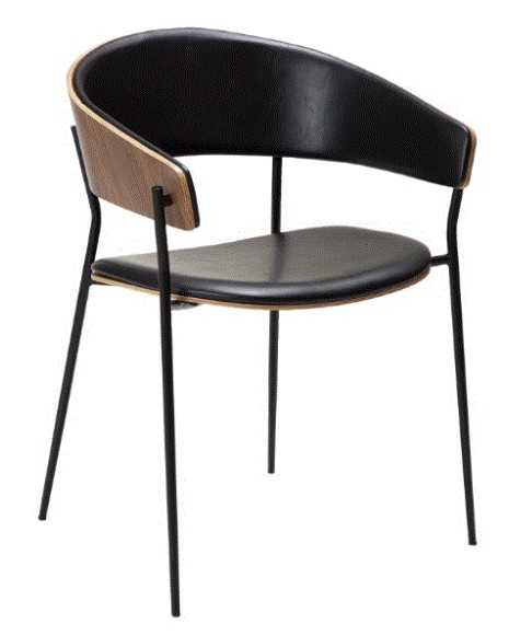 CRIB Armchair | Vintage Black Art.leather and walnut oak veneer, Black legs