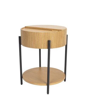 SLIDES Side Table | Natural Oak Wood,Black metal legs