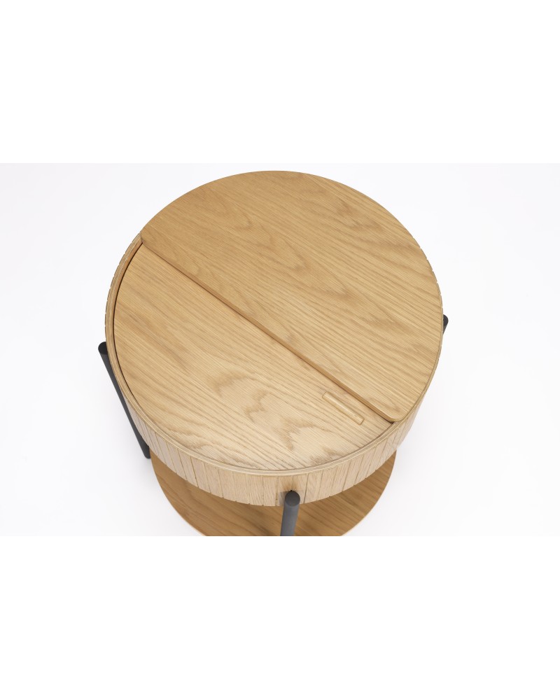 SLIDES Side Table | Natural Oak Wood,Black metal legs