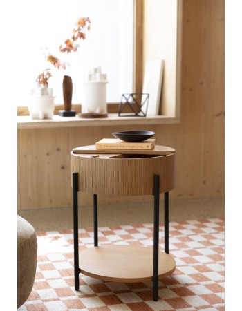 SLIDES Side Table | Natural Oak Wood,Black metal legs