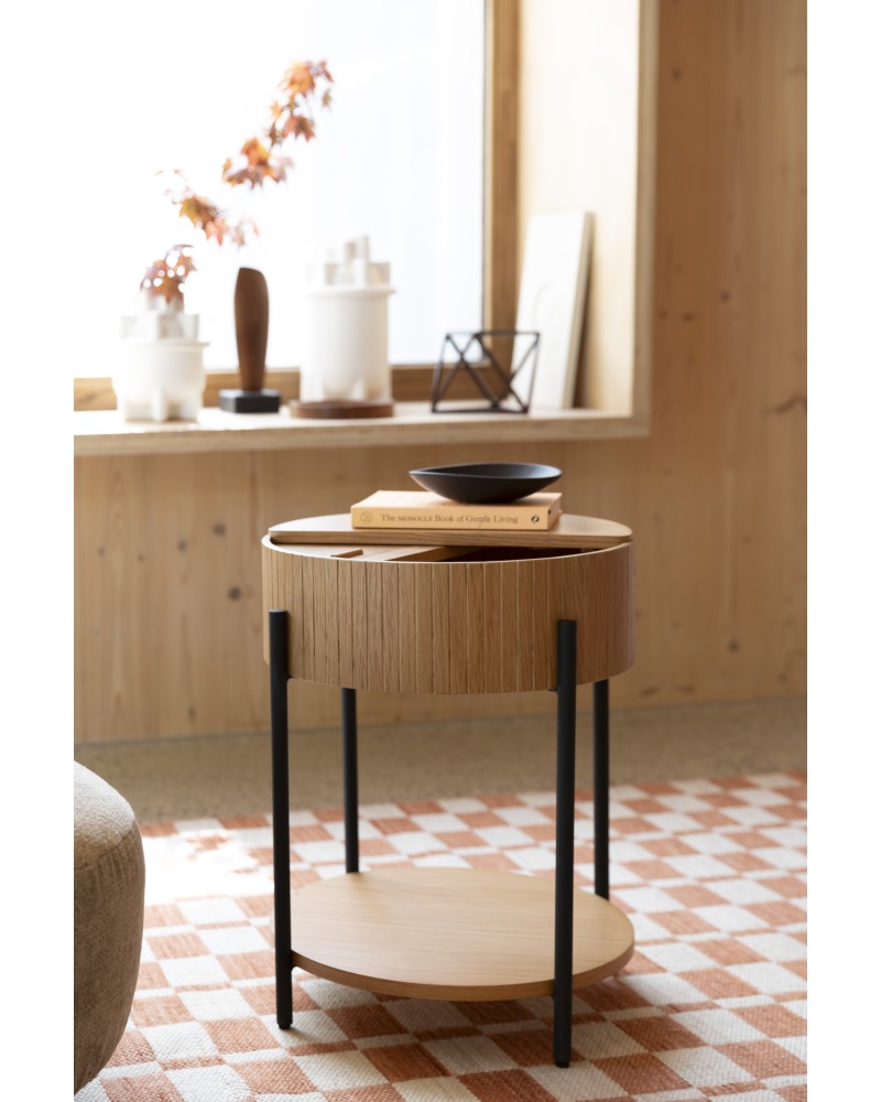 SLIDES Side Table | Natural Oak Wood,Black metal legs