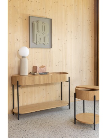 SLIDES Side Table | Natural Oak Wood,Black metal legs
