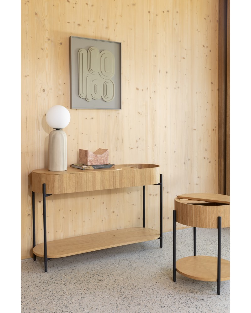 SLIDES Side Table | Natural Oak Wood,Black metal legs