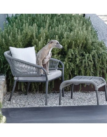 PLEASURE 2.0 Lounge Chair | White, beige rope with linen chalk cushion 
