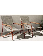 ZANTE Lounge Chair | Terracotta Aluminium with Teak & White Textilene