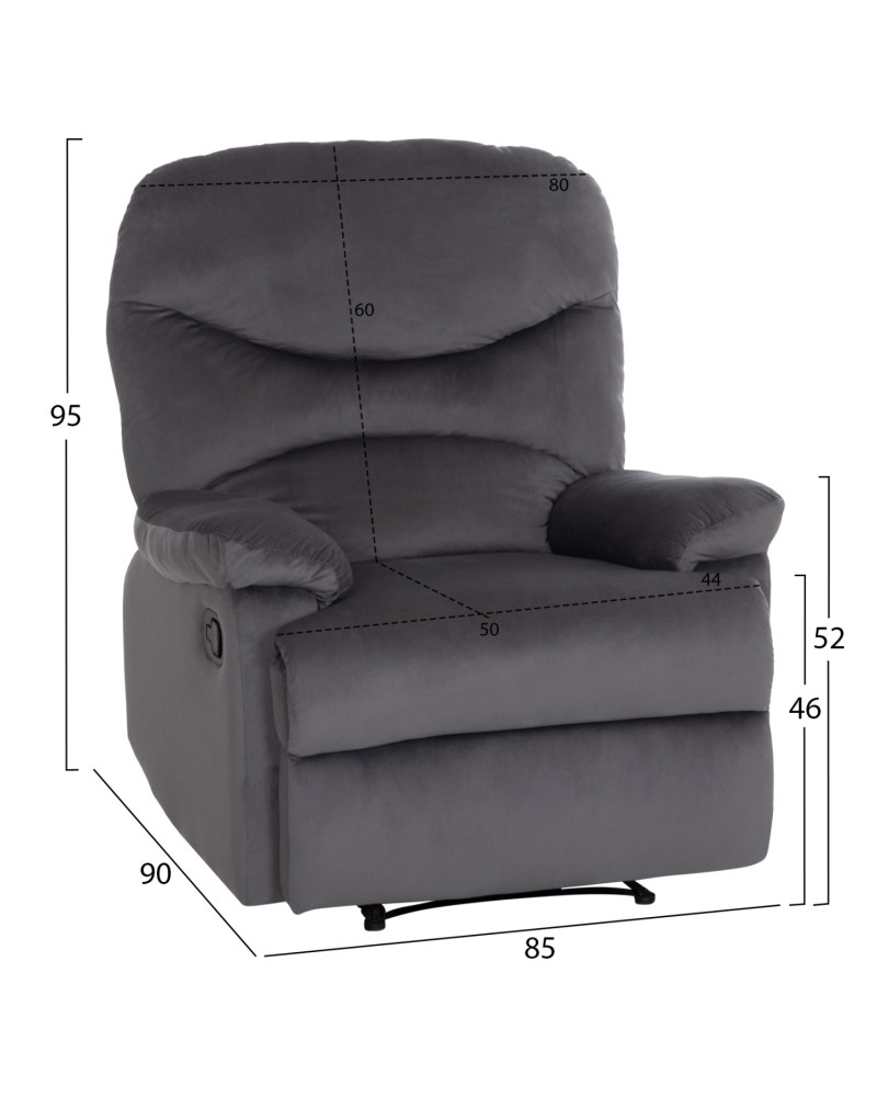BRAYLEN Armchair with manual recliner | Grey velvet