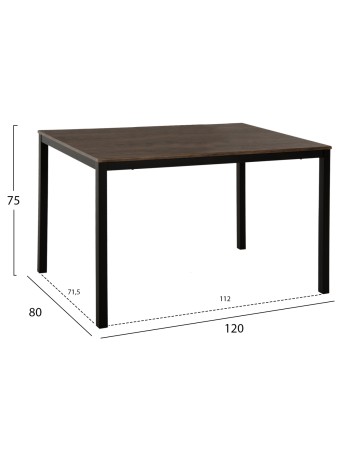 GOOSE Dining Table 120x80x75Hcm | Walnut mdf with black metal legs