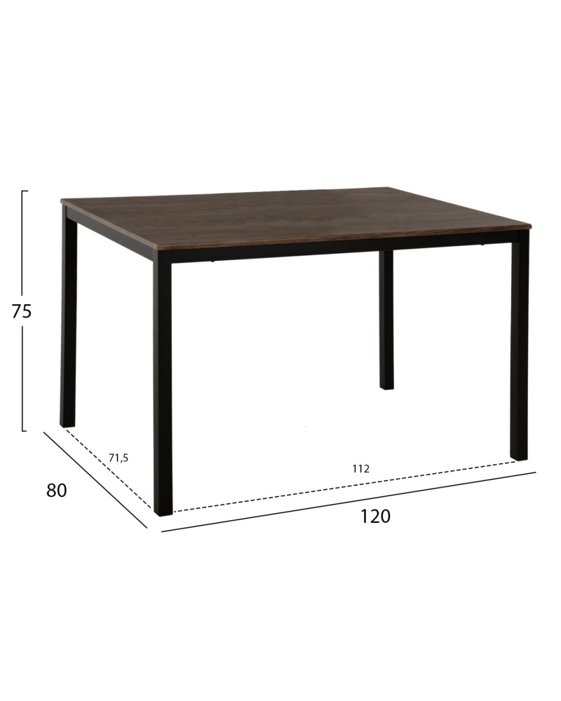 GOOSE Dining Table 120x80x75Hcm | Walnut mdf with black metal legs