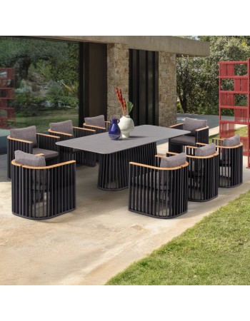ETERNITY Dining Set | Sintered Stone top,Dark Grey Aluminium Base