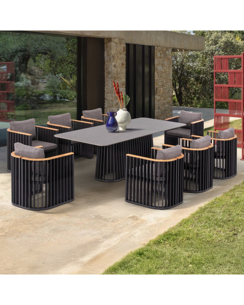 ETERNITY Dining Set | Sintered Stone top,Dark Grey Aluminium Base