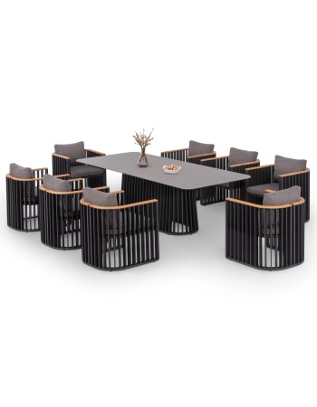 ETERNITY Dining Set | Sintered Stone top,Dark Grey Aluminium Base