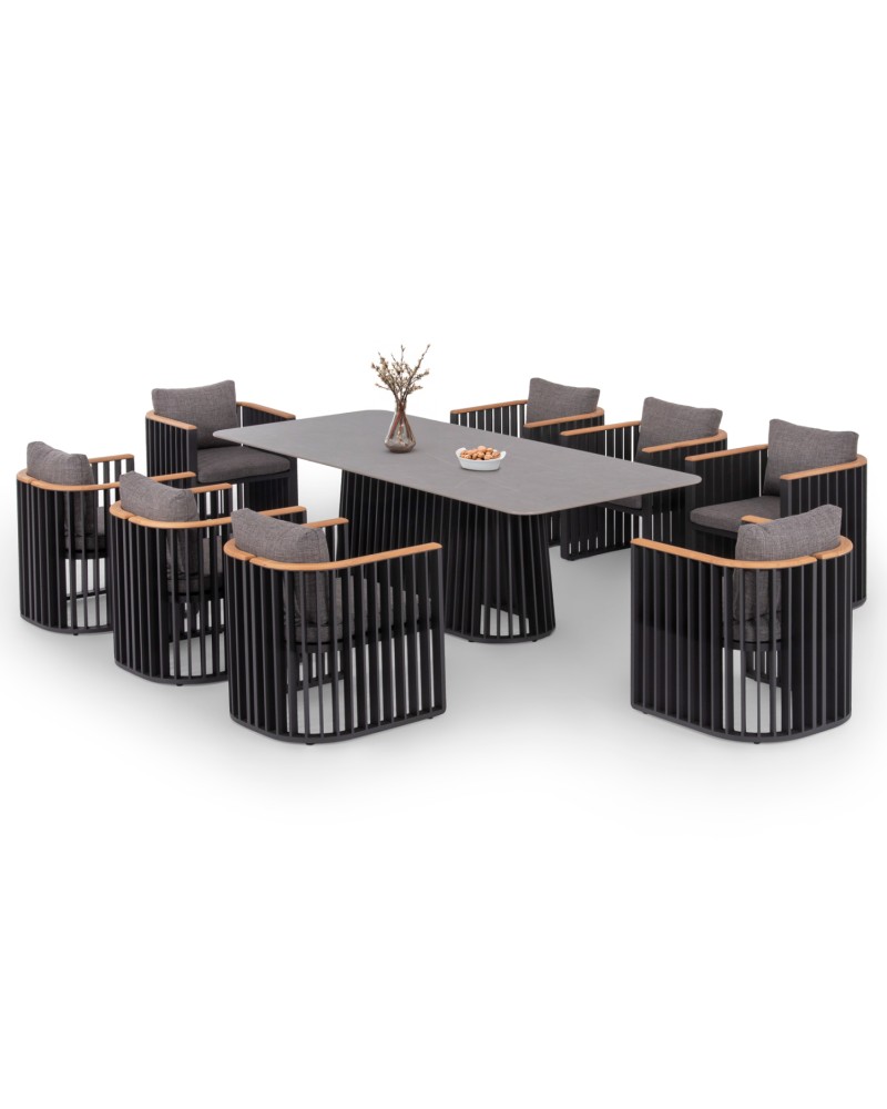 ETERNITY Dining Set | Sintered Stone top,Dark Grey Aluminium Base