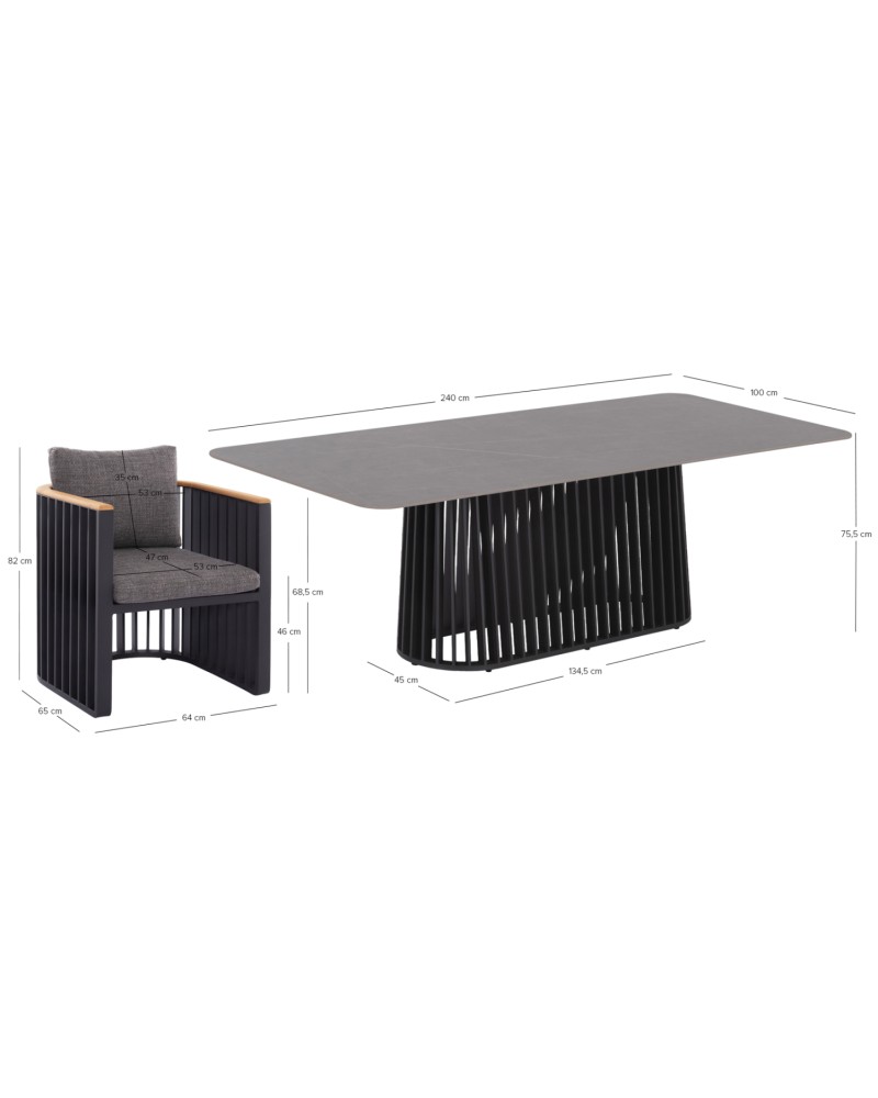ETERNITY Dining Set | Sintered Stone top,Dark Grey Aluminium Base
