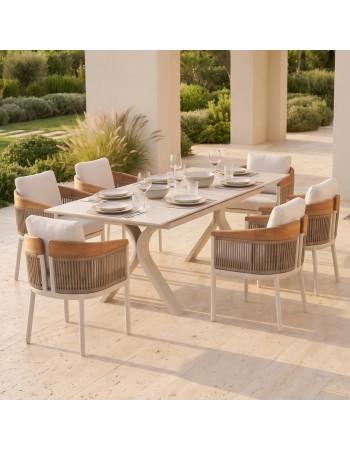 ANDROMEDA  Dining Table Set with 6 Ethereal chairs | Ecru