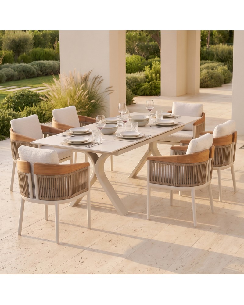 ANDROMEDA  Dining Table Set with 6 Ethereal chairs | Ecru
