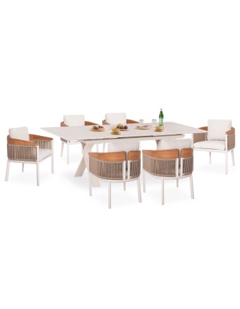 ANDROMEDA  Dining Table Set with 6 Ethereal chairs | Ecru