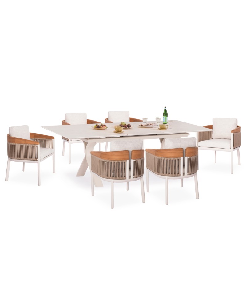 ANDROMEDA  Dining Table Set with 6 Ethereal chairs | Ecru