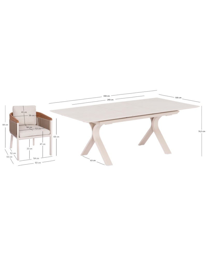 ANDROMEDA  Dining Table Set with 6 Ethereal chairs | Ecru