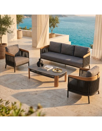 ETHEREAL Lounge Sofa Set | Aluminium with teak wood and charcoal sinstered stone
