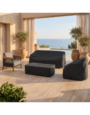 ETHEREAL Lounge Sofa Set | Aluminium with teak wood and charcoal sinstered stone