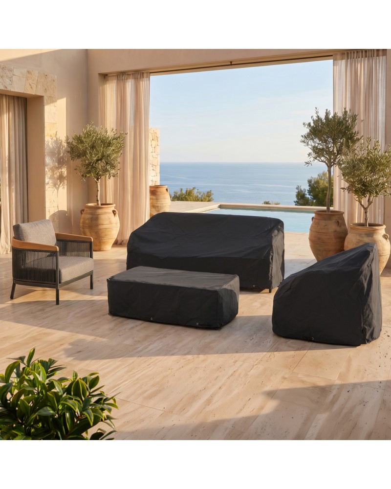 ETHEREAL Lounge Sofa Set | Aluminium with teak wood and charcoal sinstered stone