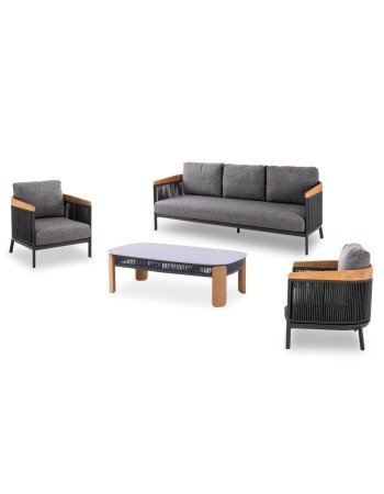 ETHEREAL Lounge Sofa Set | Aluminium with teak wood and charcoal sinstered stone