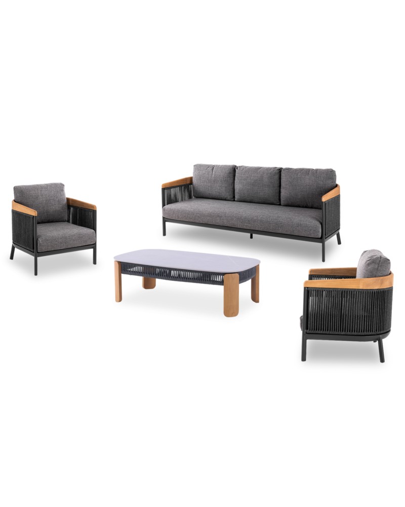 ETHEREAL Lounge Sofa Set | Aluminium with teak wood and charcoal sinstered stone