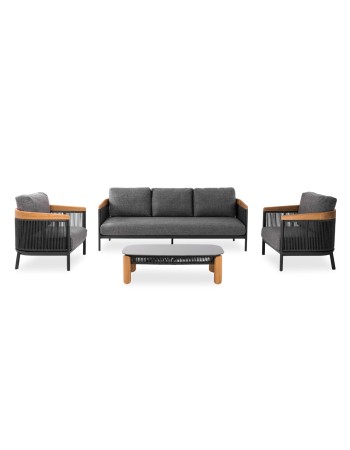 ETHEREAL Lounge Sofa Set | Aluminium with teak wood and charcoal sinstered stone
